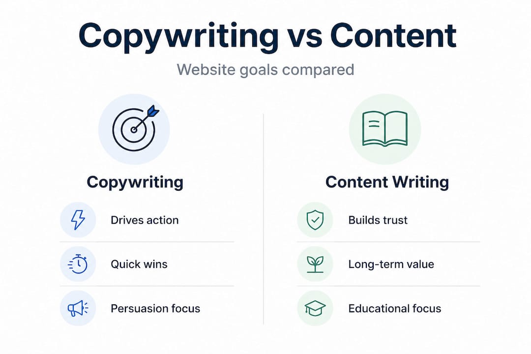 Copywriting and content writing comparison infographic