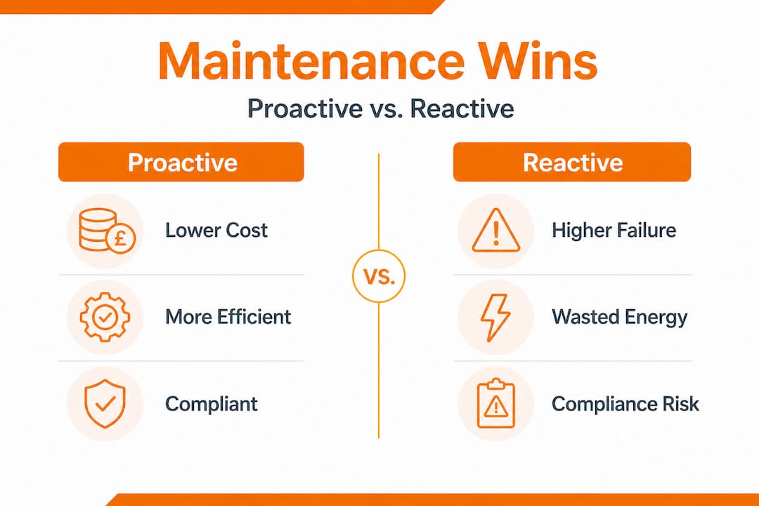 Infographic comparing proactive and reactive lighting maintenance
