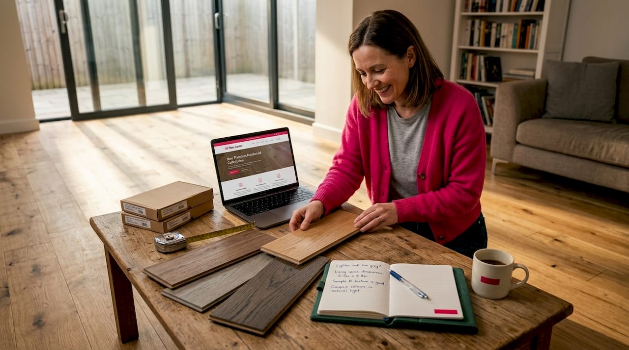 Homeowner selecting bundled flooring samples