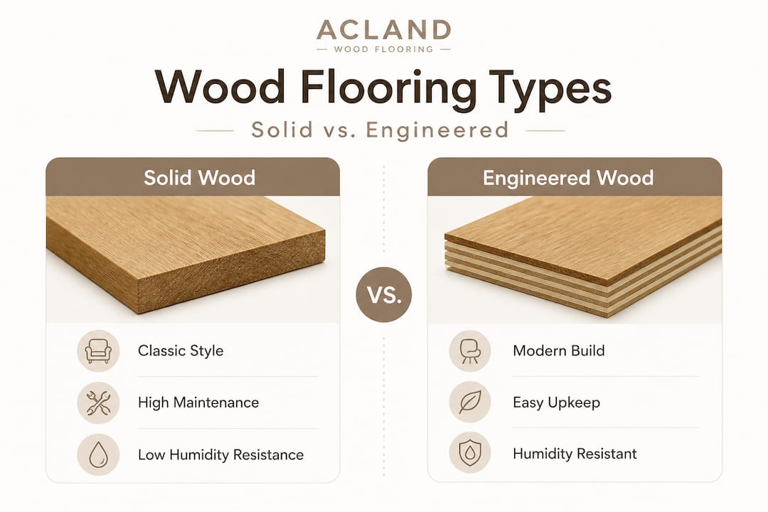 Infographic comparing solid and engineered wood flooring