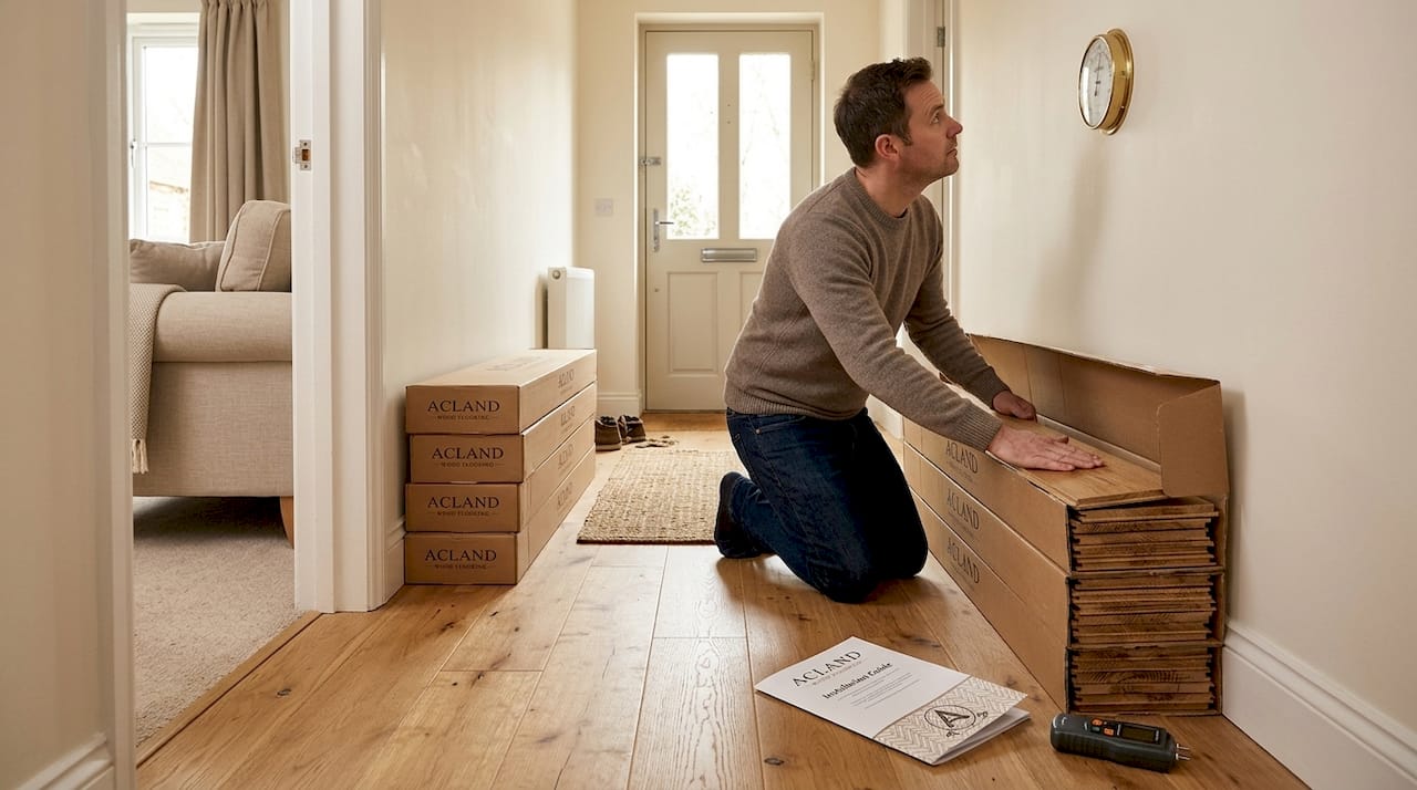 Wood flooring acclimatizing in hallway with homeowner