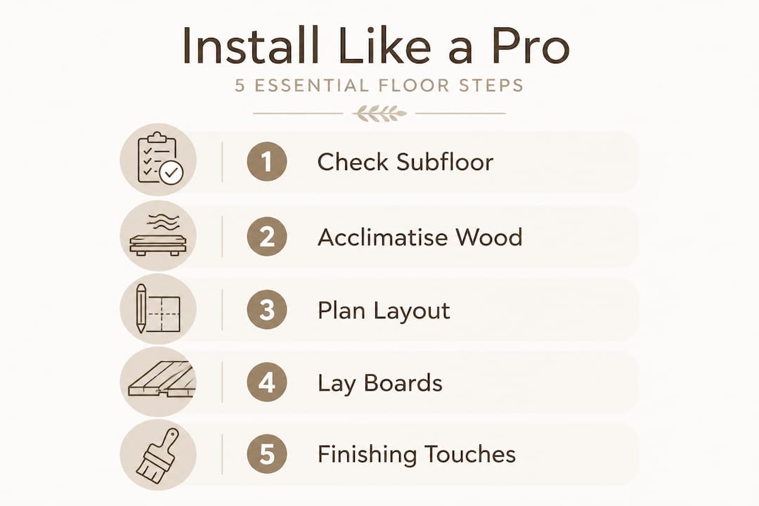 Infographic showing wood floor installation steps