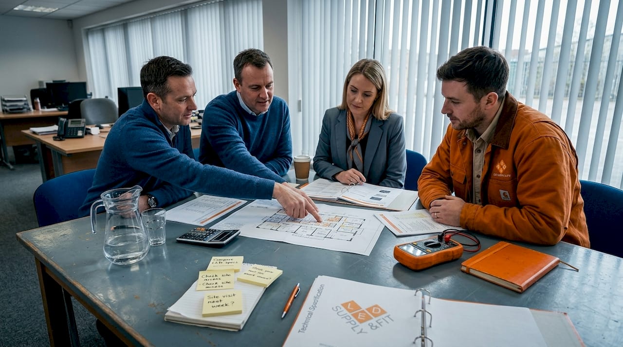 Team discusses bulk lighting project requirements