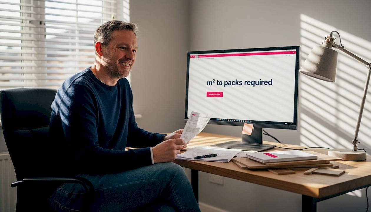 Man reviewing flooring site calculator details