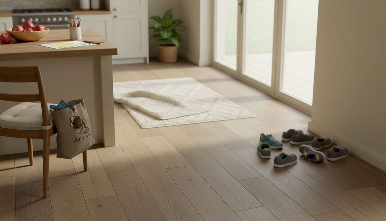 New floating wood floor in bright family area