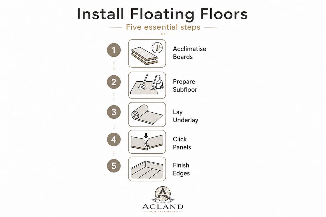Infographic outlining floating floor installation steps