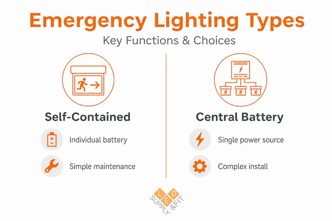 Infographic comparing emergency lighting types