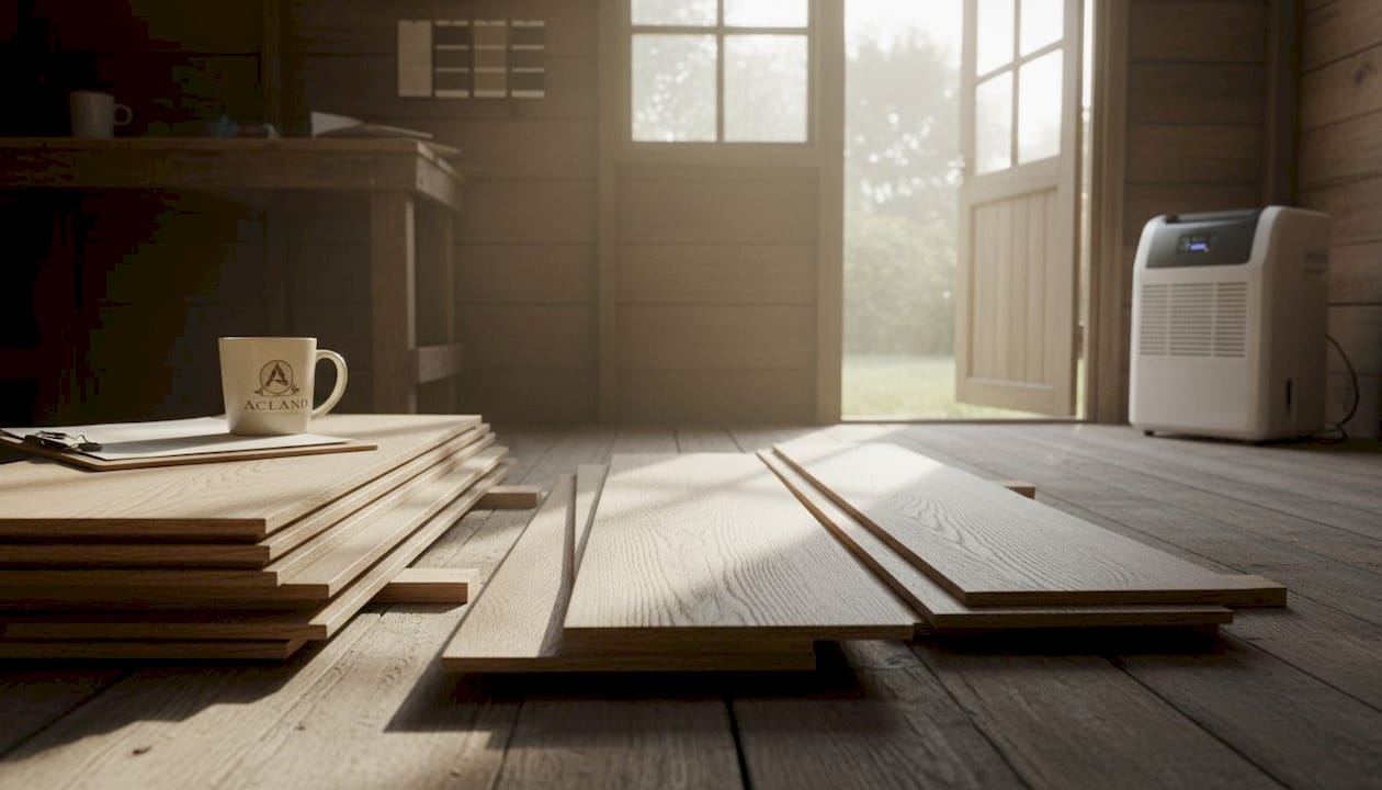 Unfinished wood flooring acclimating in humid flat