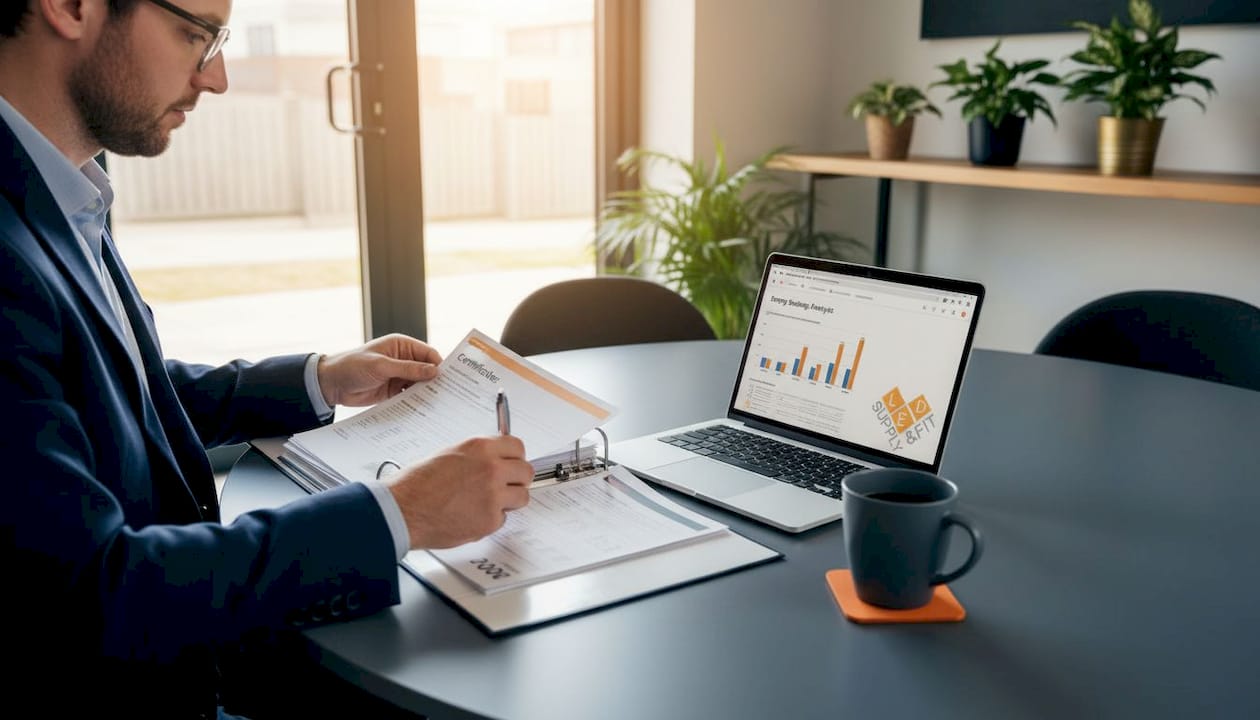 Manager organizing lighting compliance documents