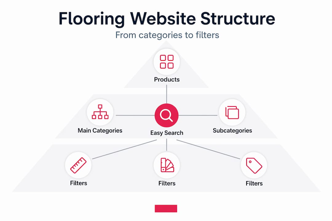 Hierarchy infographic of flooring website navigation