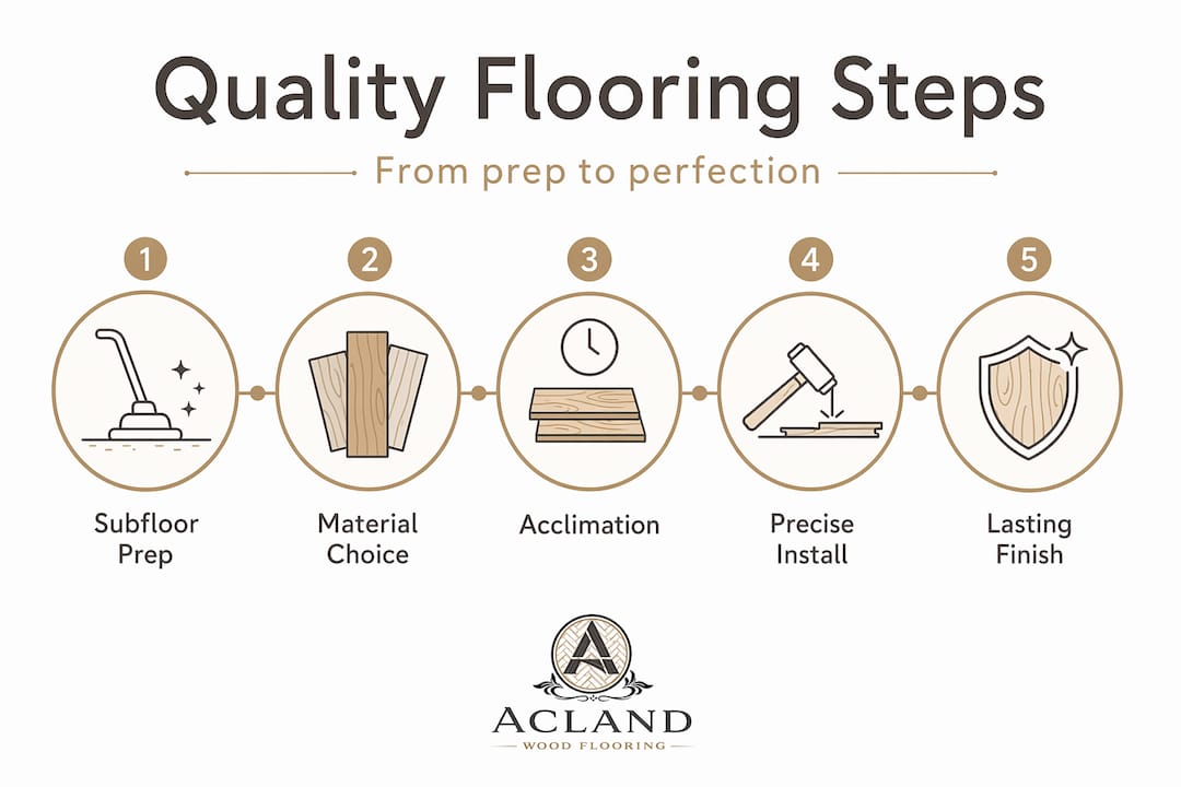 Infographic vertical flow showing wood flooring process