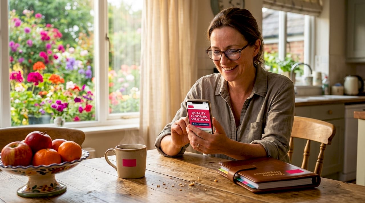 Customer browsing flooring website on phone