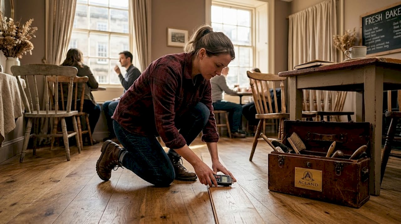 Specialist checks wood floor humidity