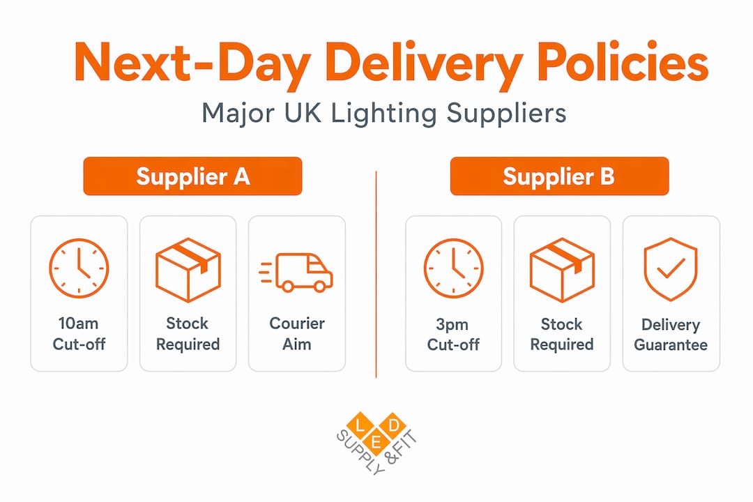 Infographic comparing UK next-day delivery policies