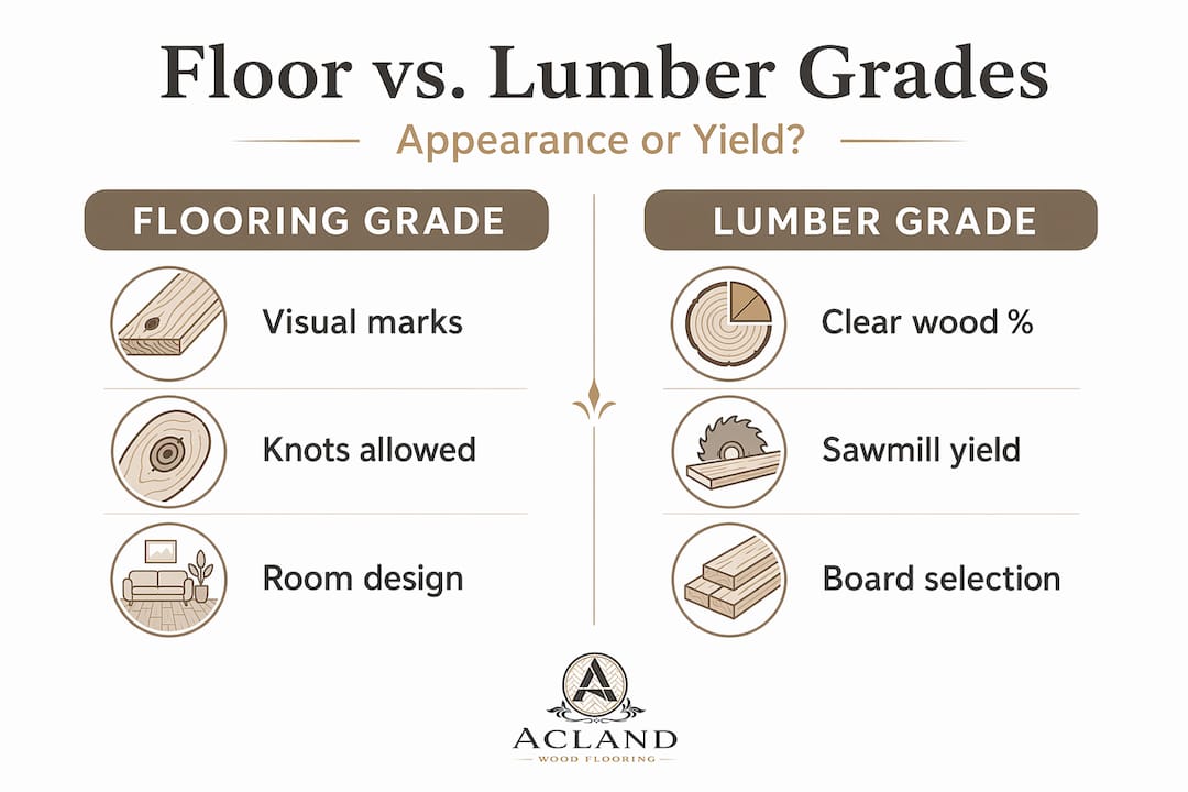Infographic comparing wood floor and lumber grades