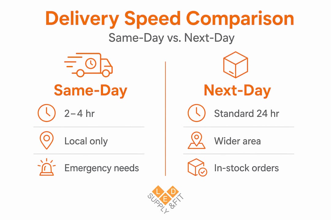 Infographic comparing same-day and next-day lighting delivery