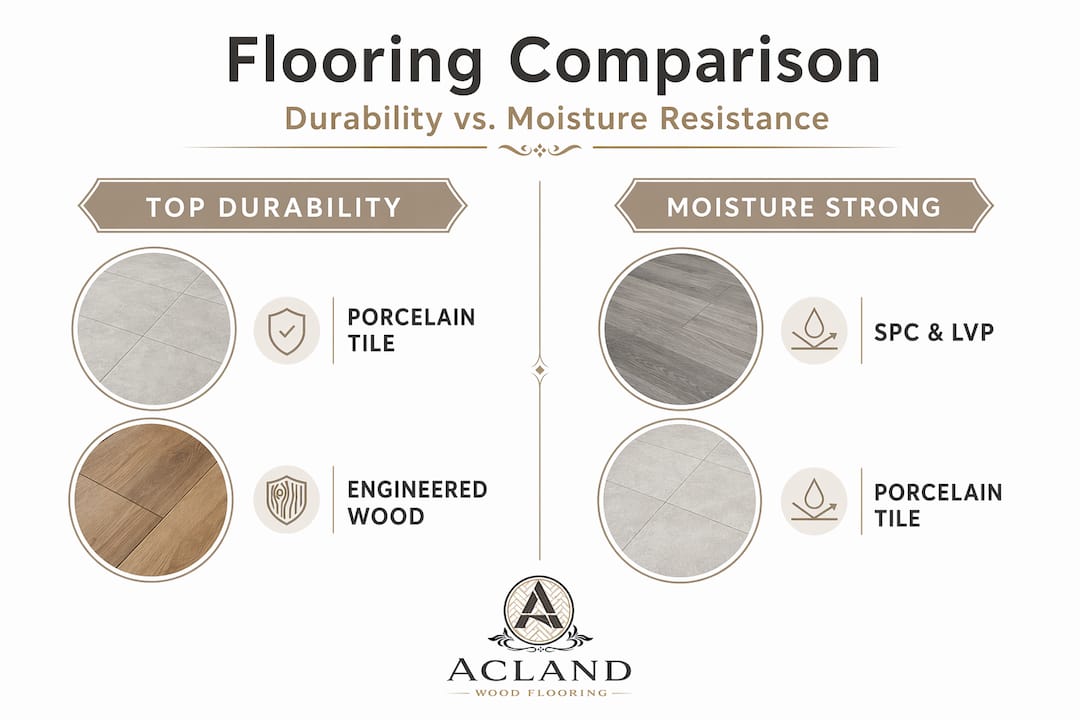 Infographic comparing flooring durability and moisture resistance