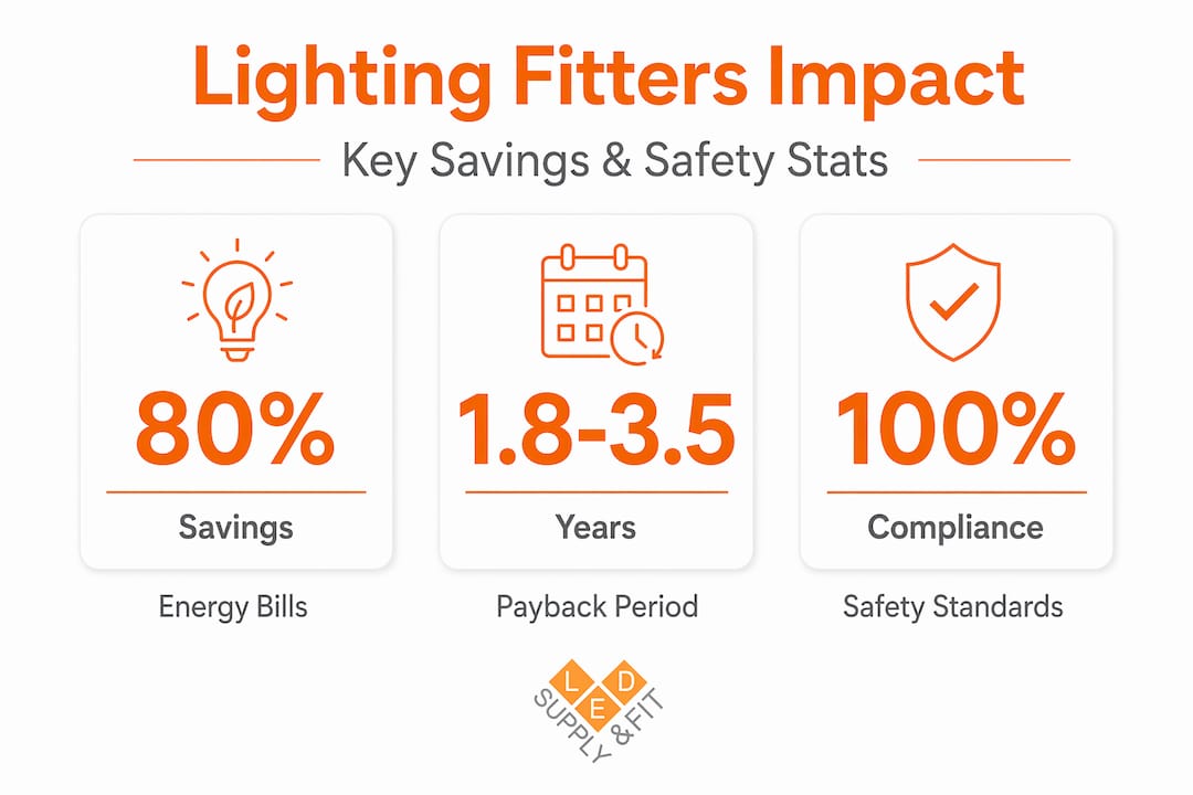 Infographic summarizing lighting energy savings and compliance