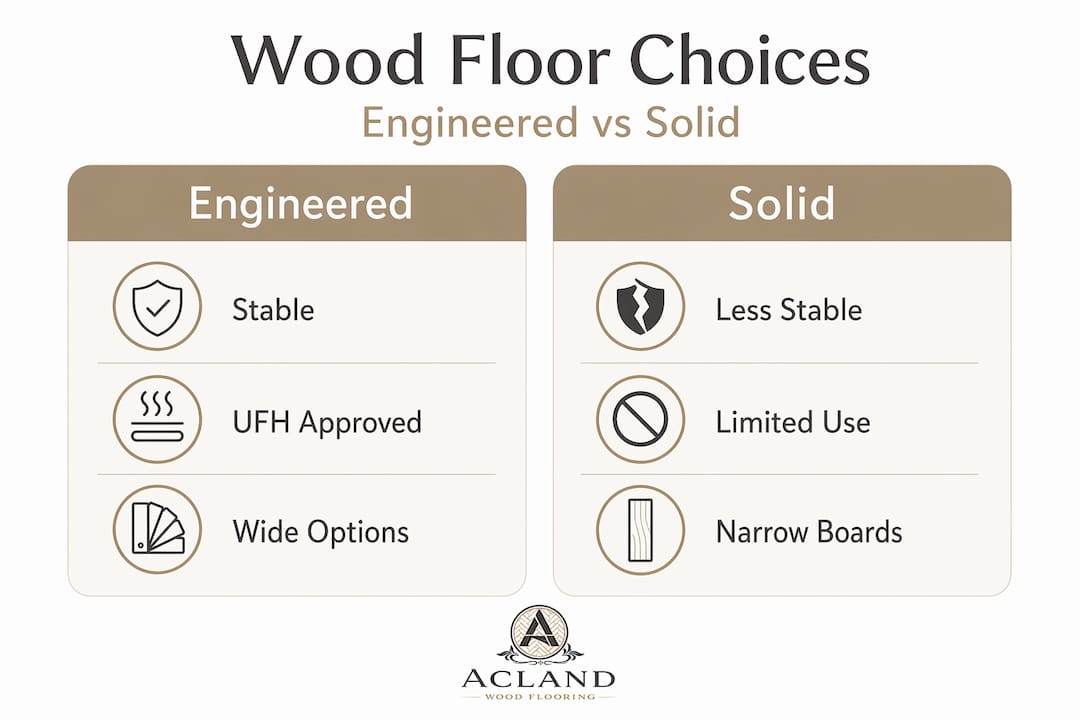 Infographic comparing engineered and solid wood floors