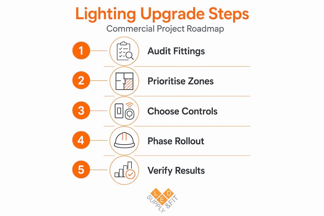 Infographic showing steps in lighting upgrade process