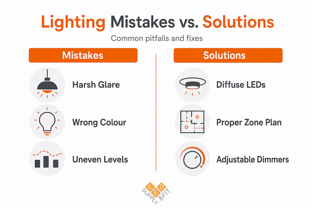 Infographic comparing lighting mistakes and solutions