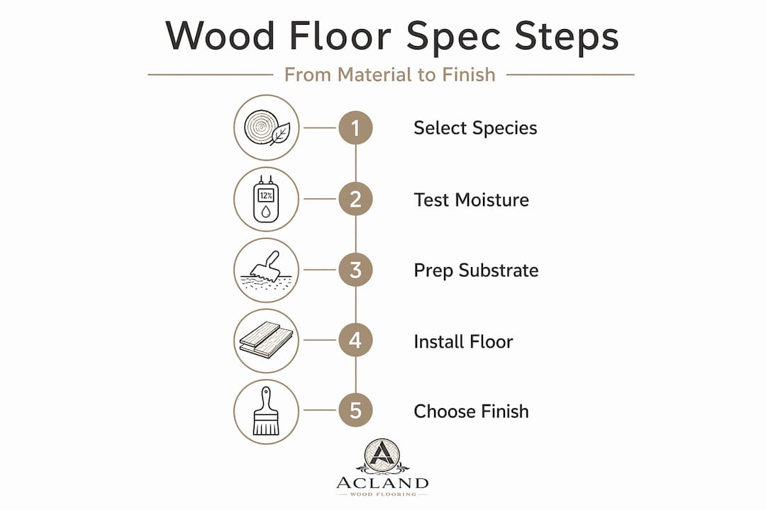 Infographic showing steps for specifying artisan wood floors