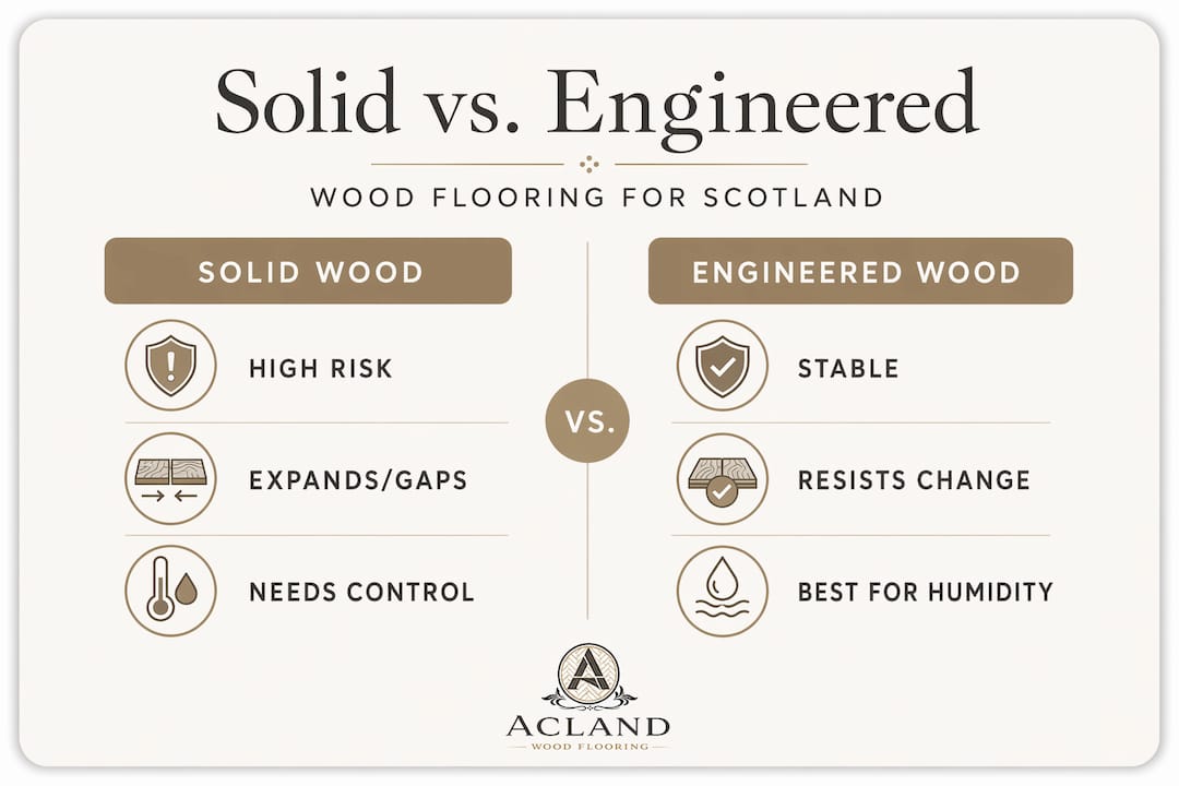 Infographic comparing solid and engineered wood flooring