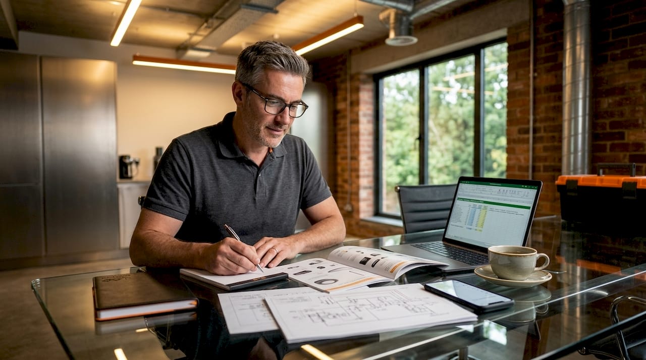 Facility manager reviewing LED retrofit options