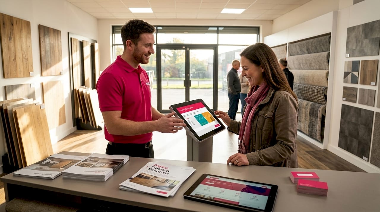 Flooring consultant demonstrating digital tool