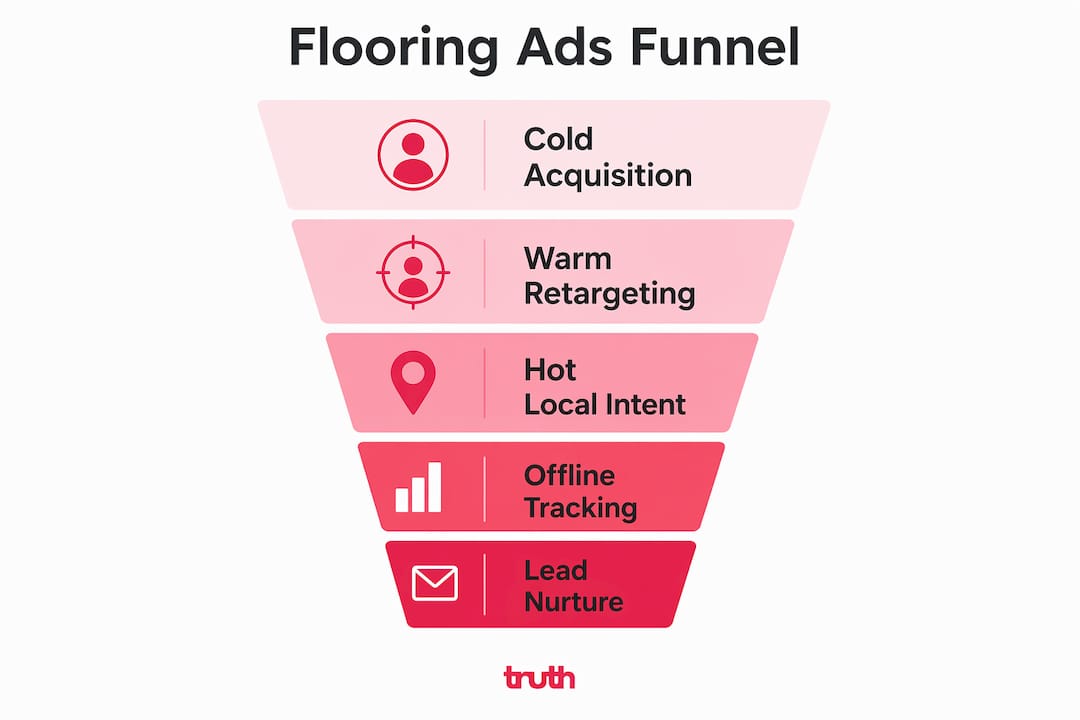 Infographic illustrating flooring ads funnel stages