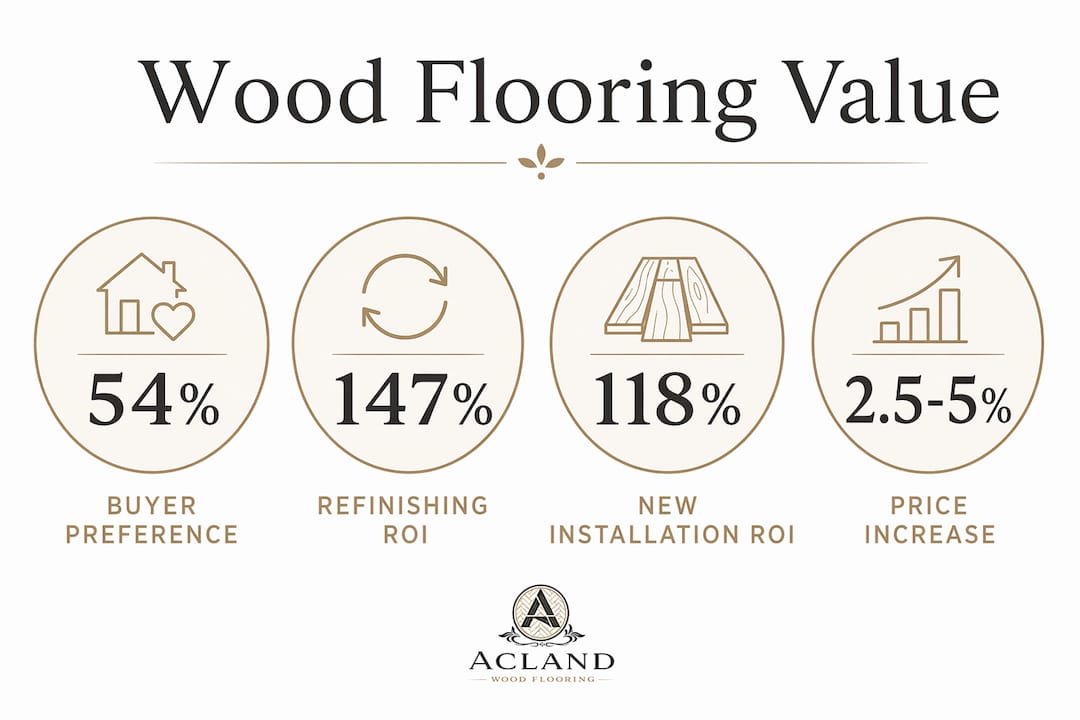 Infographic showing key statistics about wood flooring value impact