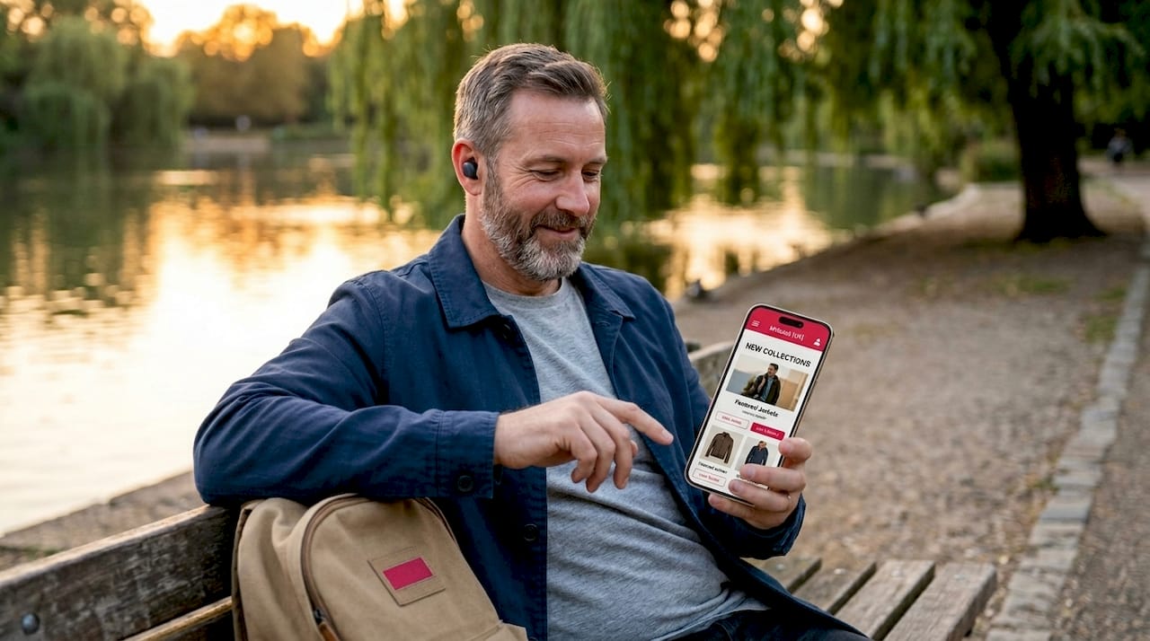 User browsing a mobile-responsive website outdoors