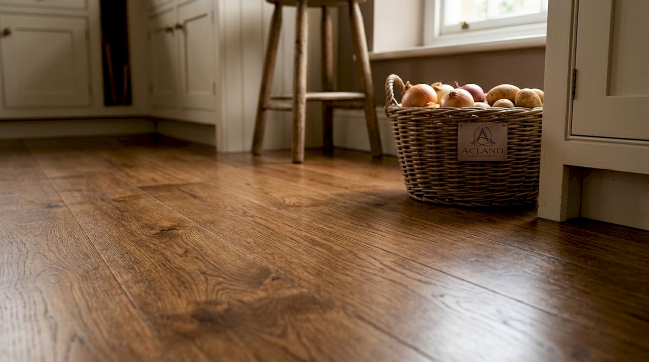 Close-up of polished hardwood floor finish