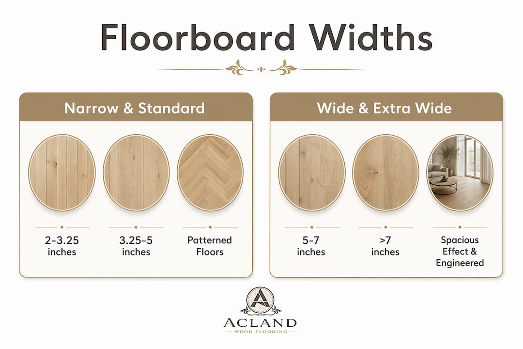 Infographic comparing floorboard width categories
