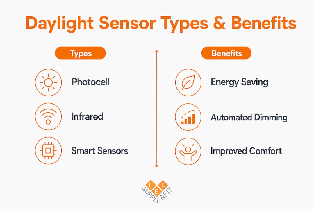 Infographic comparing daylight sensor types and benefits