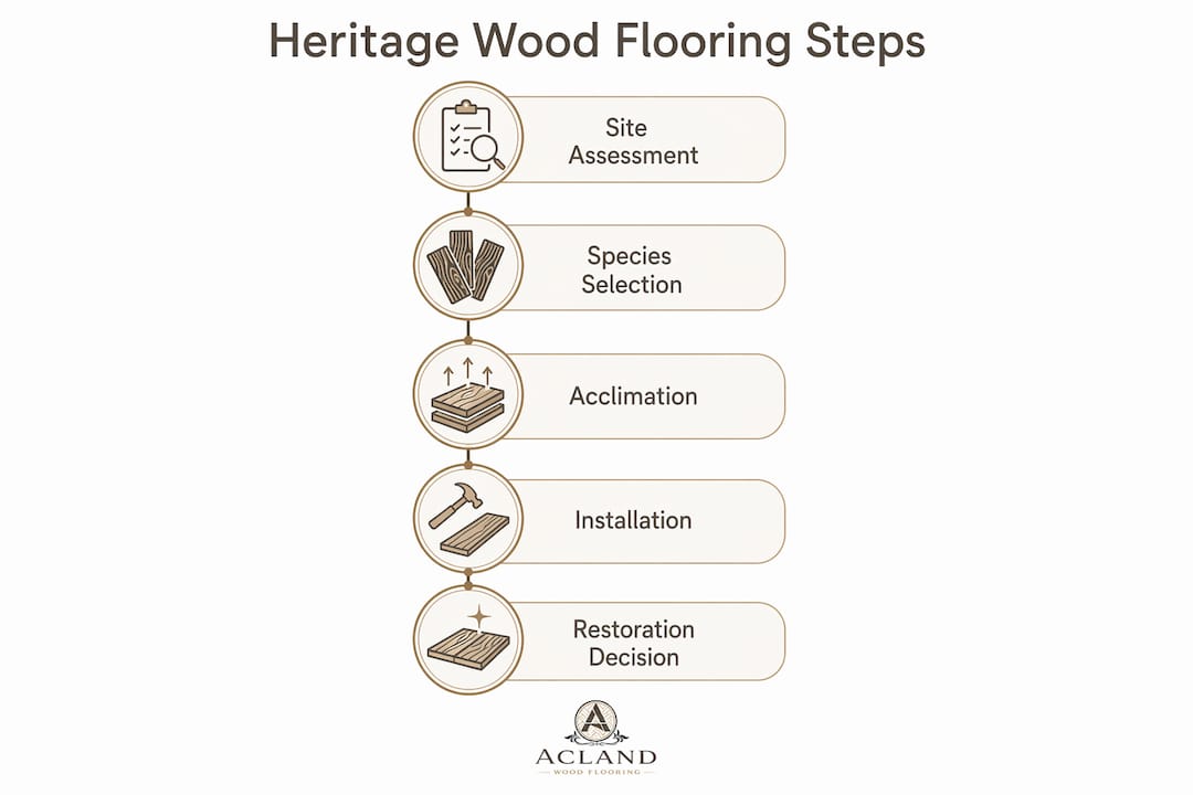 Infographic of heritage wood flooring process steps