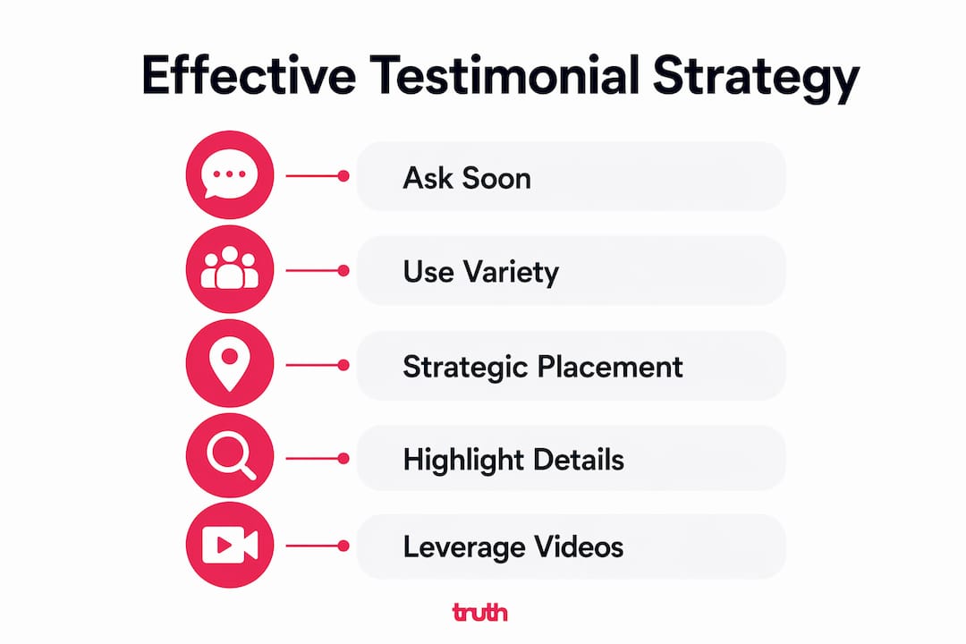 Infographic illustrating steps to optimize testimonials