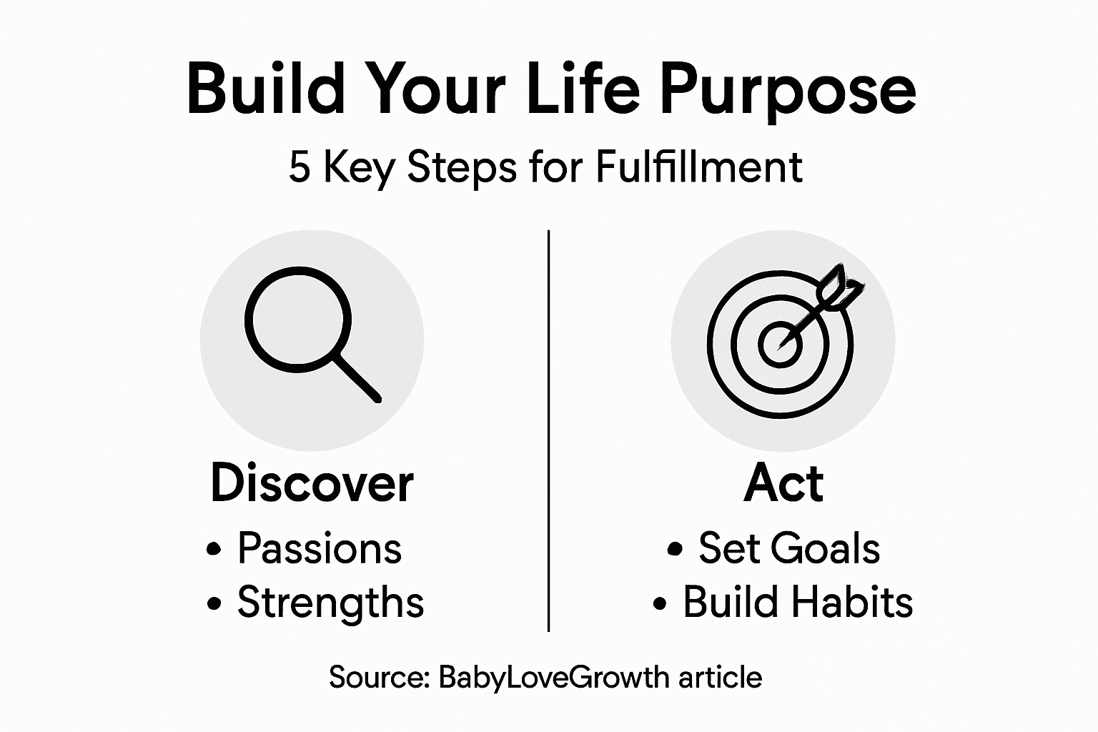 Infographic showing five steps for life purpose