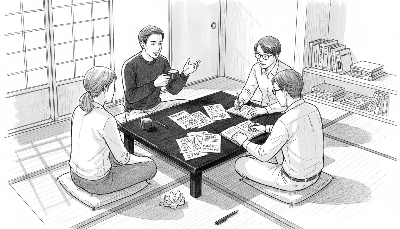People discussing together in tatami room