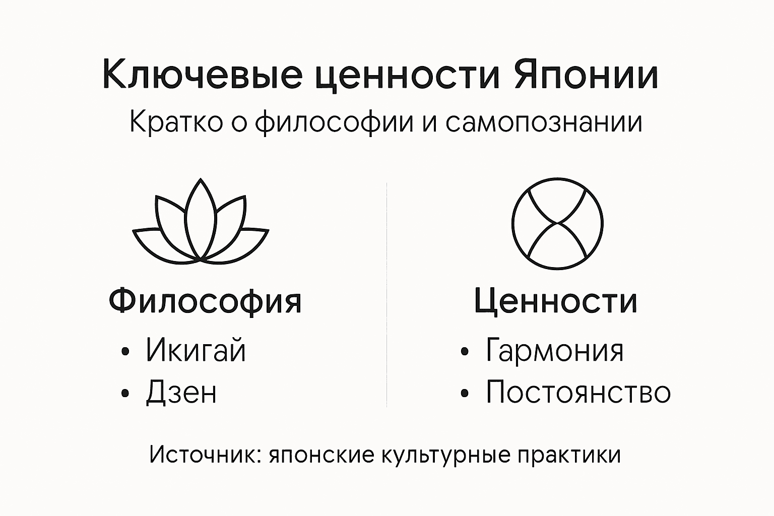 На инфографике наглядно представлены основные ценности и философия японцев.