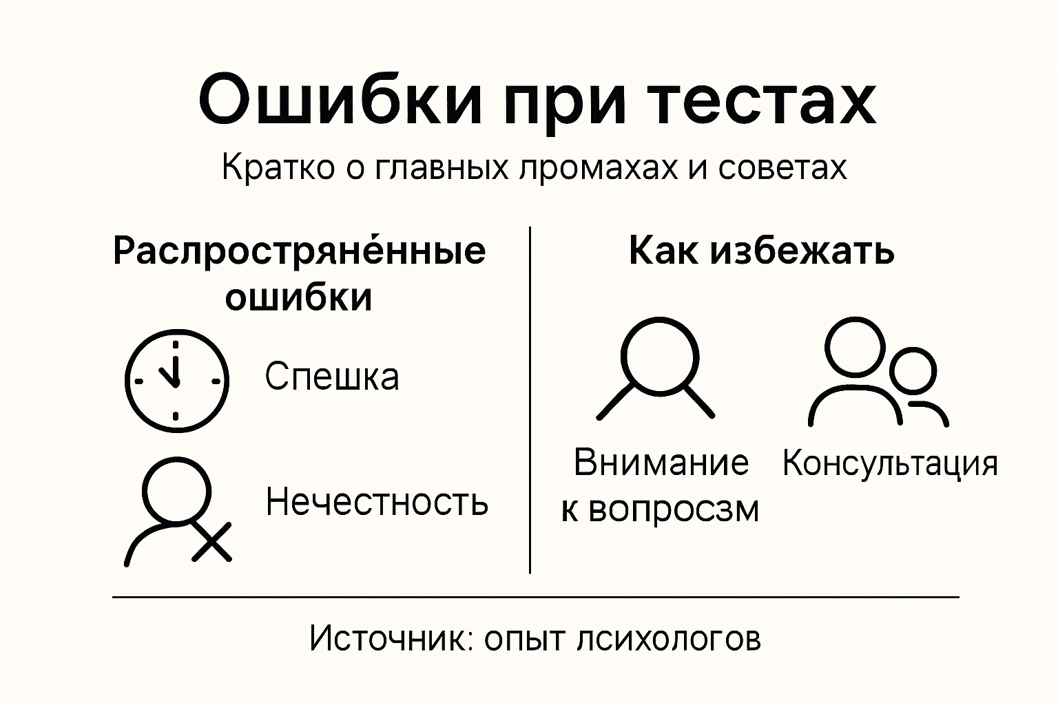 Инфографика: типичные ошибки при прохождении теста личности и полезные рекомендации