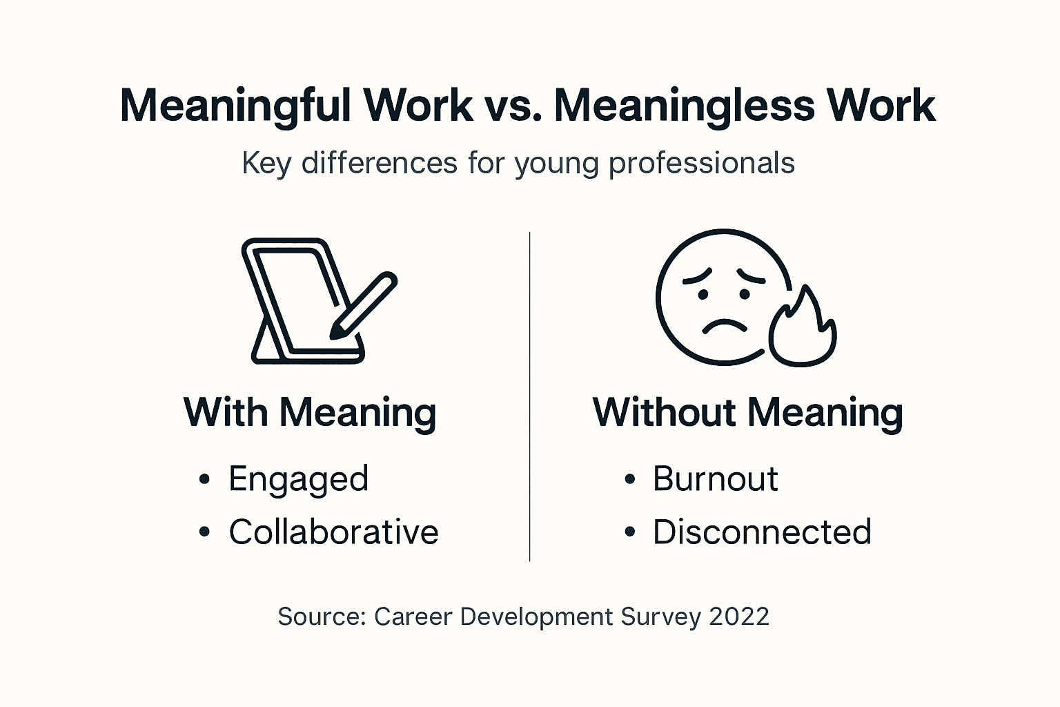 Infographic comparing benefits and risks of work meaning