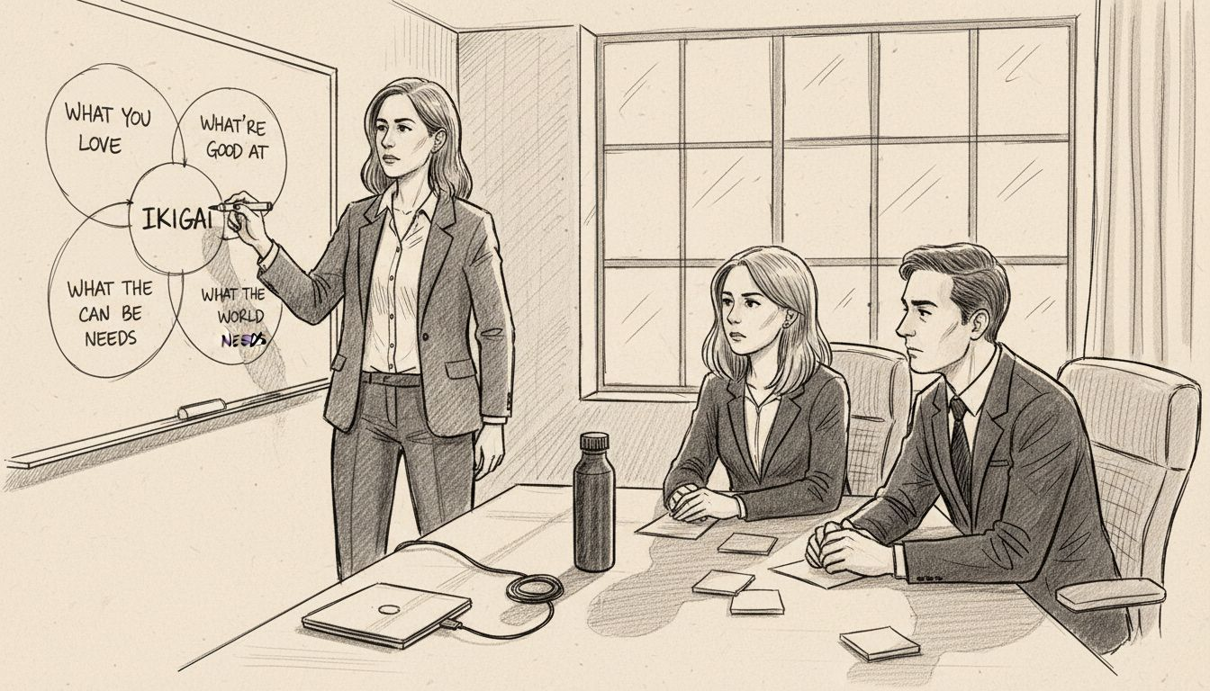 Coach drawing Ikigai diagram for clients