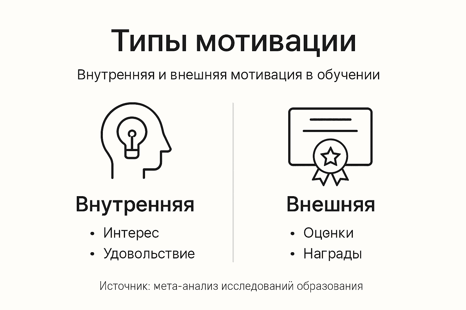 Инфографика: сравнение внутренней и внешней мотивации