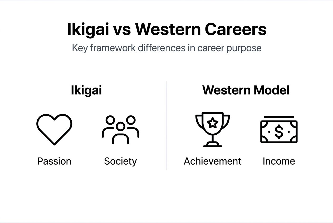 Infographic Ikigai versus Western career frameworks