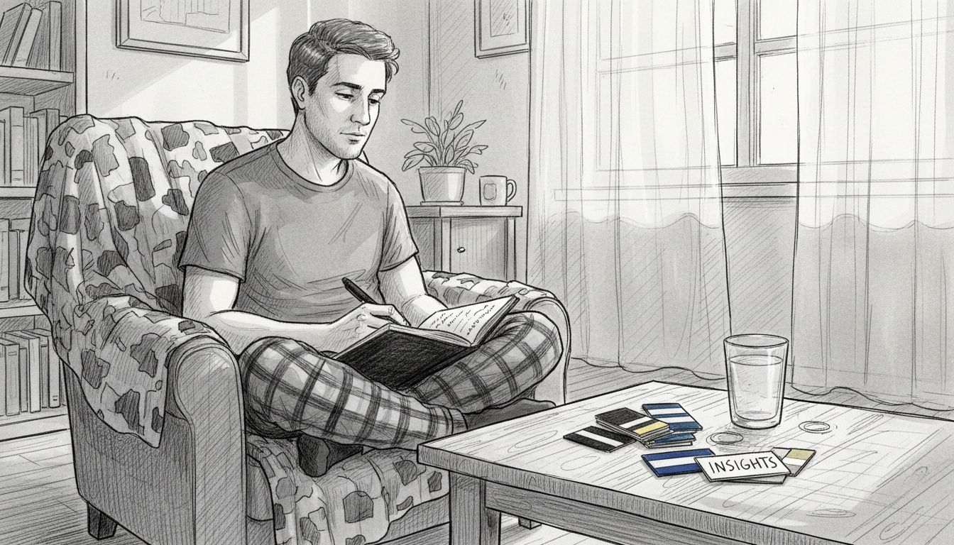 Man reflecting in morning living room