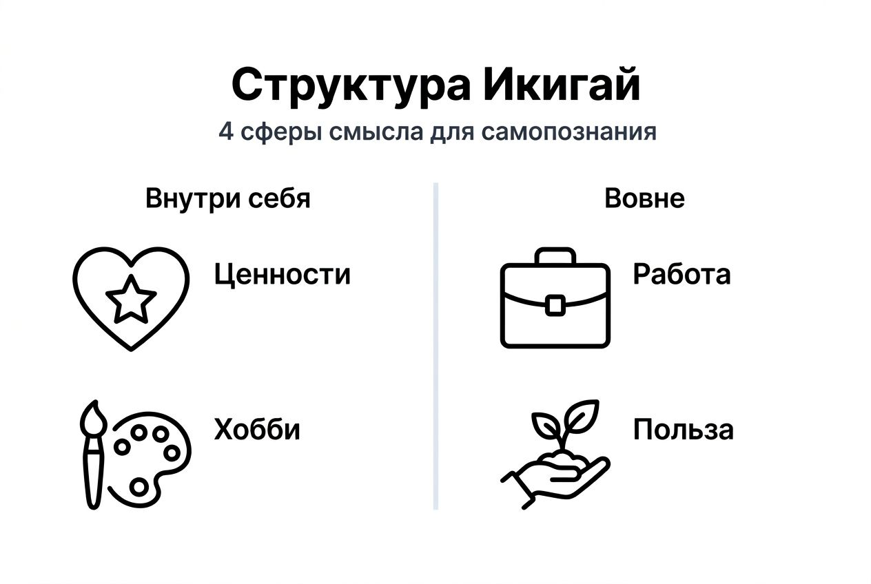 Инфографика: четыре ключевые области икигай