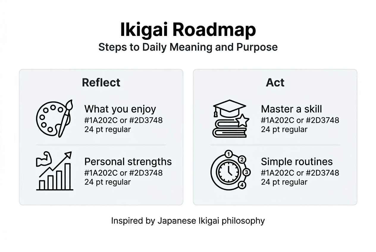 Infographic of key steps in Ikigai process