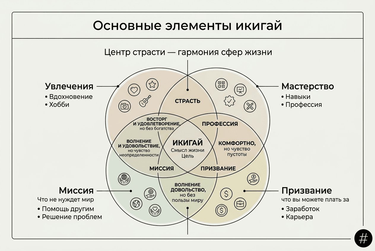 Инфографика: как устроен икигай и где искать своё дело по душе
