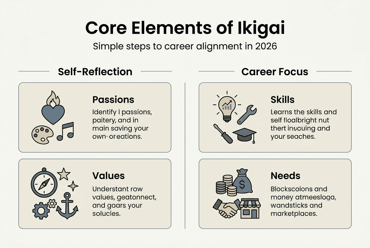 Infographic showing Ikigai core career elements
